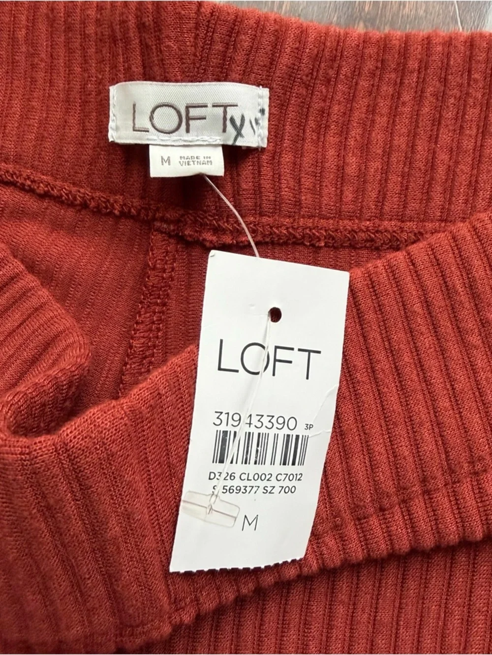 LOFT Women’s NWT Wide Legged Pants Size M Flowy Ribbed Burnt Orange Stretch Boho - Picture 3 of 5